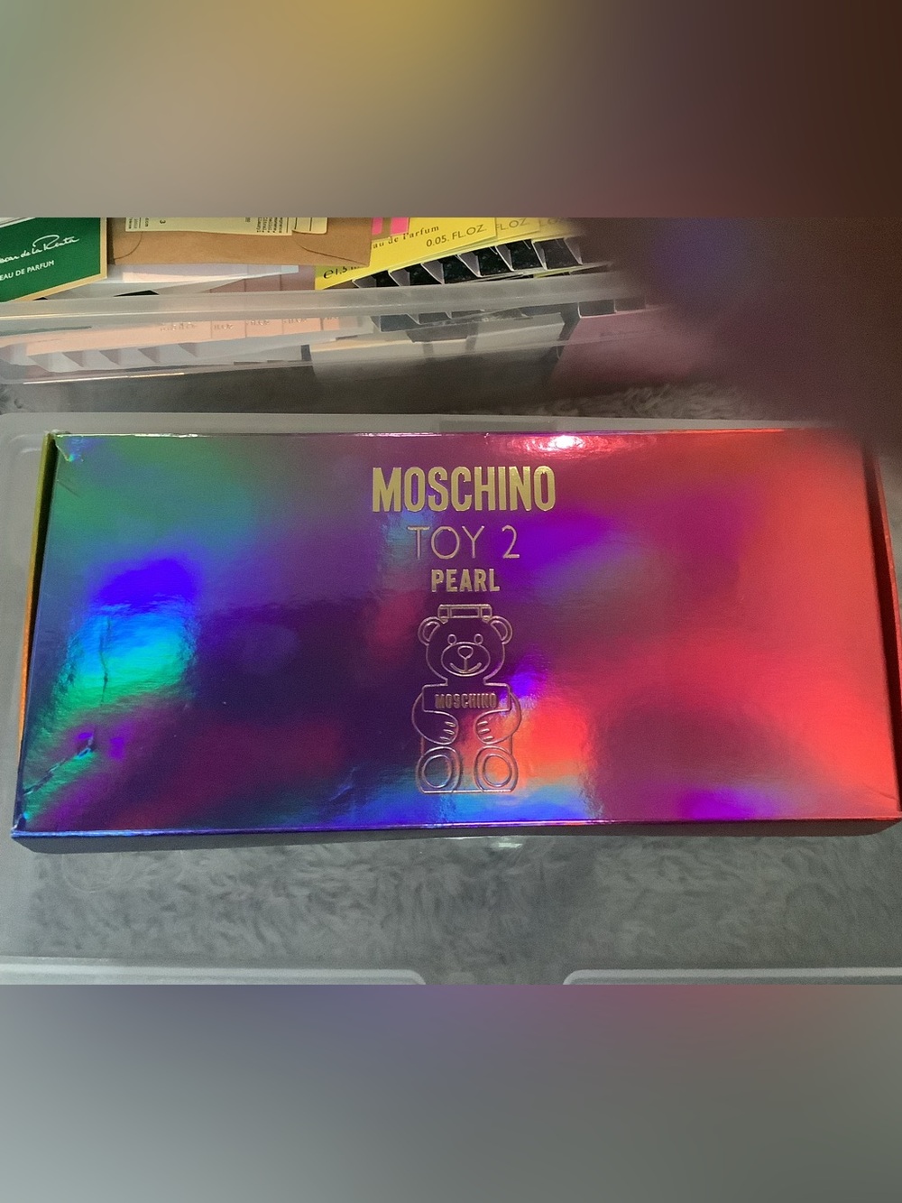 Moschino Toy 2 Pearl Holographic Rainbow Box Set 3 pcs Teddy Bear Bundle